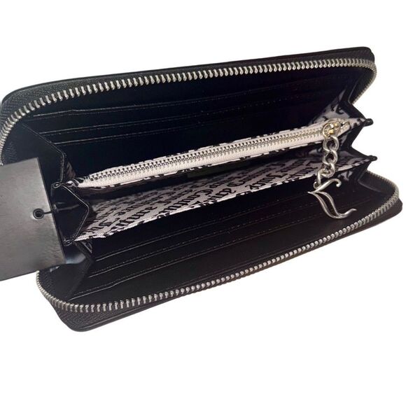 Juicy Couture Black Faux Leather Kimberly Rhinestone Logo Z/A Wallet Clutch Bag - Picture 9 of 11